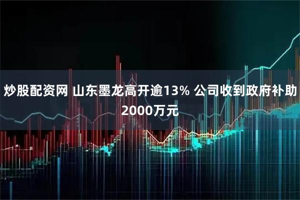 炒股配资网 山东墨龙高开逾13% 公司收到政府补助2000万元